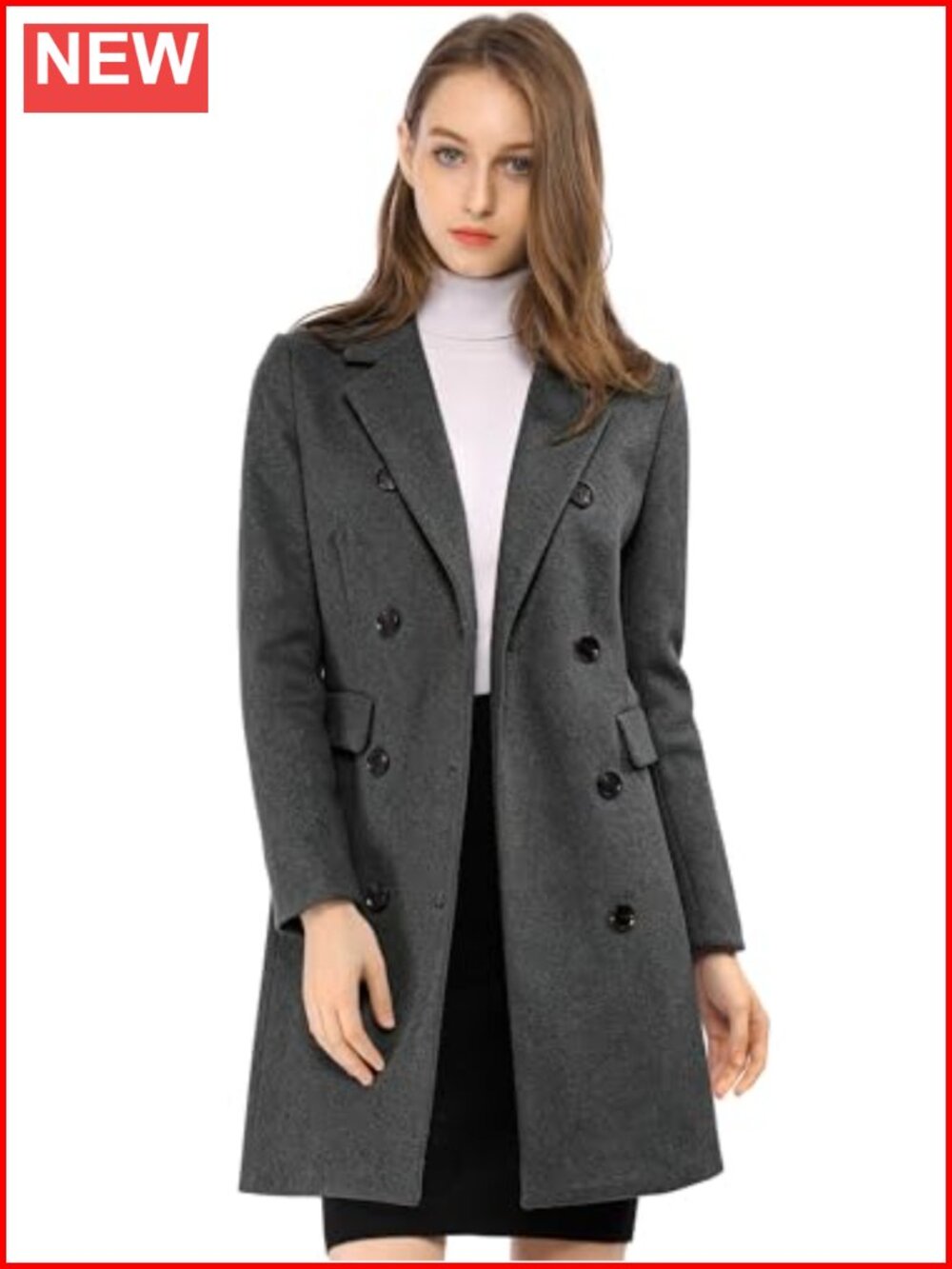 Women's Winter Trench Peacoat Notched Lapel Double Breasted Longline Coat